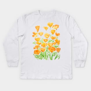 orange California poppy watercolor painting Kids Long Sleeve T-Shirt